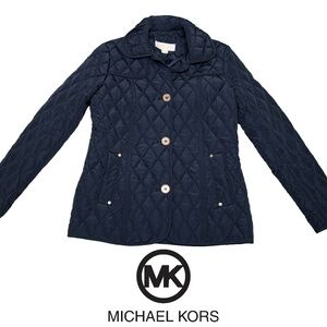 Michael Kors Navy Blue Quilted Coat Women S - Gold Buttons Medium Weight Jacket